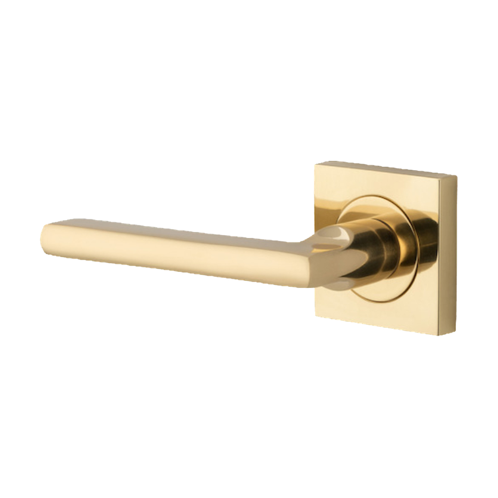 Door Lever Baltimore Rose Square Concealed Fix Left Hand Fixed Polished Brass L118xP57mm BPH52xW52mm in Polished Brass