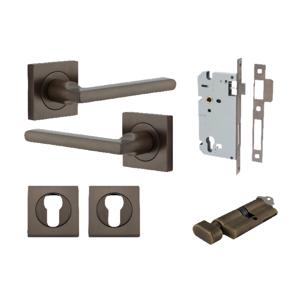 Door Lever Baltimore Square Rose Pair Signature Brass H52xW52xP55mm Entrance Kit, Mortice Lock Euro Signature Brass CTC85mm Backset 60mm, Euro Cylinder Key Thumb 6 Pin Signature Brass L70mm KA1, Escutcheon Euro Concealed Fix Square Pair Signature … in Signature Brass