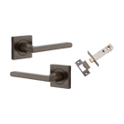 Door Lever Baltimore Square Rose Pair Signature Brass H52xW52xP55mm Passage Kit, Tube Latch Split Cam 'T' Striker Signature Brass Backset 60mm in Signature Brass