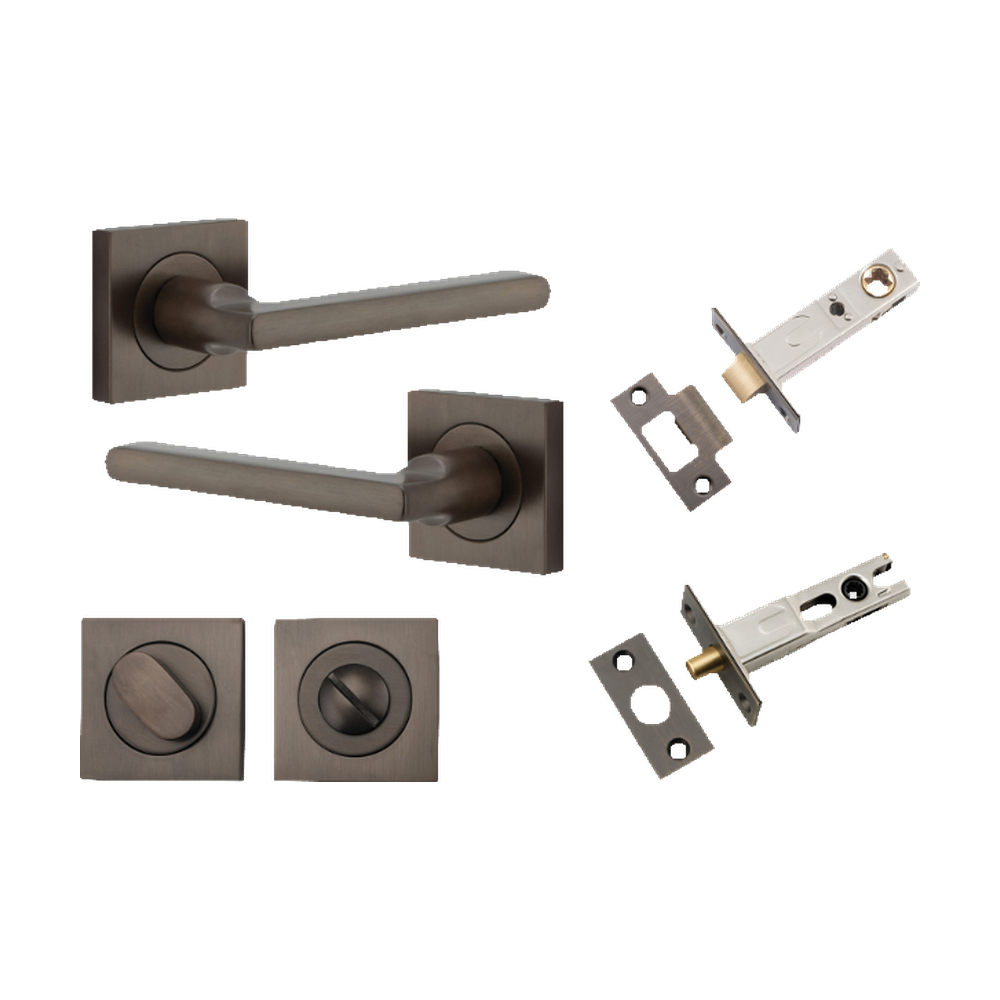 Door Lever Baltimore Square Rose Pair Signature Brass H52xW52xP55mm Privacy Kit, Tube Latch Split Cam 'T' Striker Signature Brass Backset 60mm, Privacy Bolt Round Bolt Signature Brass Backset 60mm, Privacy Turn Oval Concealed Fix Square Signature … in Signature Brass