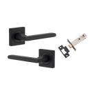 Door Lever Baltimore Square Rose Pair Matt Black H52xW52xP55mm Passage Kit, Tube Latch Split Cam 'T' Striker Matt Black Backset 60mm in Matt Black