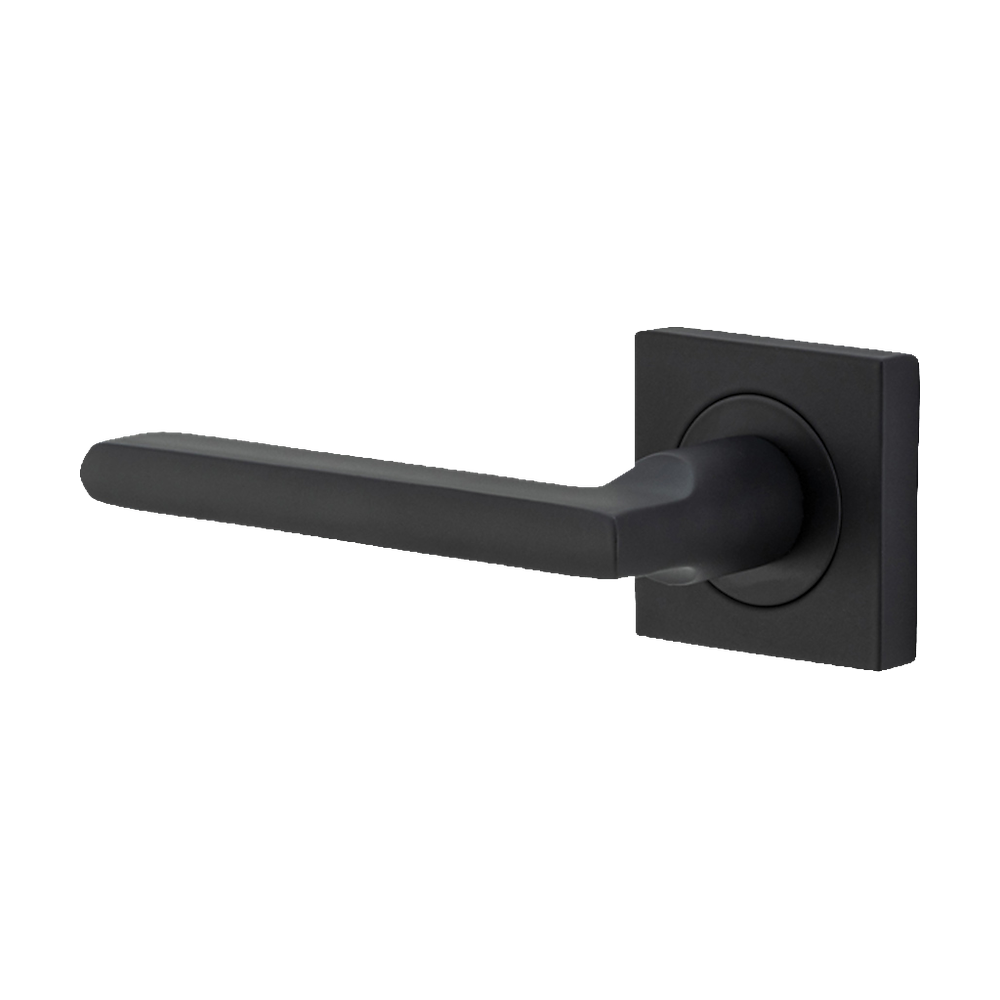 Door Lever Baltimore Square Rose Matt Black H52xW52xP55mm - Left Hand Fixed in Matt Black