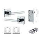 Door Lever Baltimore Square Rose Pair Polished Chrome H52xW52xP55mm Entrance Kit, Mortice Lock Euro Polished Chrome CTC85mm Backset 60mm, Euro Cylinder Dual Function 5 Pin Polished Chrome L65mm KA1, Escutcheon Euro Concealed Fix Square Pair Polish… in Polished Chrome