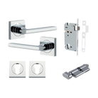 Door Lever Baltimore Square Rose Pair Polished Chrome H52xW52xP55mm Entrance Kit, Mortice Lock Euro Polished Chrome CTC85mm Backset 60mm, Euro Cylinder Key Thumb 6 Pin Polished Chrome L70mm KA1, Escutcheon Euro Concealed Fix Square Pair Polished C… in Polished Chrome