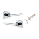 Door Lever Baltimore Square Rose Pair Polished Chrome H52xW52xP55mm Passage Kit, Tube Latch Split Cam 'T' Striker Polished Chrome Backset 60mm in Polished Chrome