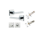 Pair of Iver Baltimore lever handles on square rose, showcasing polished metal finish and modern door hardware design.