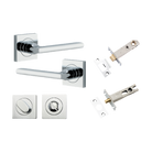 Door Lever Baltimore Square Rose Pair Polished Chrome H52xW52xP55mm Privacy Kit, Tube Latch Split Cam 'T' Striker Polished Chrome Backset 60mm, Privacy Bolt Round Bolt Polished Chrome Backset 60mm, Privacy Turn Oval Concealed Fix Square Polished C… in Polished Chrome