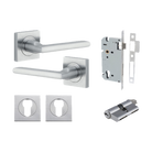 Door Lever Baltimore Square Rose Pair Brushed Chrome H52xW52xP55mm Entrance Kit, Mortice Lock Euro Brushed Chrome CTC85mm Backset 60mm, Euro Cylinder Dual Function 5 Pin Brushed Chrome L65mm KA1, Escutcheon Euro Concealed Fix Square Pair Brushed C… in Brushed Chrome