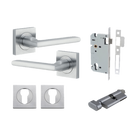 Door Lever Baltimore Square Rose Pair Brushed Chrome H52xW52xP55mm Entrance Kit, Mortice Lock Euro Brushed Chrome CTC85mm Backset 60mm, Euro Cylinder Key Thumb 6 Pin Brushed Chrome L70mm KA1, Escutcheon Euro Concealed Fix Square Pair Brushed Chrom… in Brushed Chrome