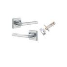 Pair of Iver Baltimore lever handles on square rose, featuring a sleek, modern design for interior doors.