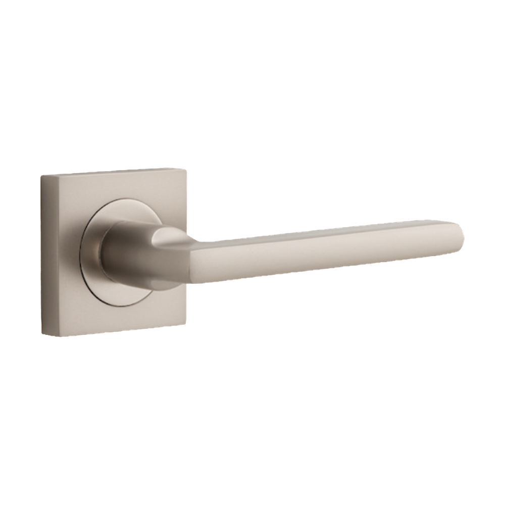 Door Lever Baltimore Square Rose Pair Satin Nickel H52xW52xP55mm
(Latch/Lock Sold Separately) in Satin Nickel