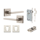Door Lever Baltimore Square Rose Pair Satin Nickel H52xW52xP55mm Entrance Kit, Mortice Lock Euro Satin Nickel CTC85mm Backset 60mm, Euro Cylinder Dual Function 5 Pin Satin Nickel L65mm KA1, Escutcheon Euro Concealed Fix Square Pair Satin Nickel H5… in Satin Nickel