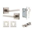 Door Lever Baltimore Square Rose Pair Satin Nickel H52xW52xP55mm Entrance Kit, Mortice Lock Euro Satin Nickel CTC85mm Backset 60mm, Euro Cylinder Key Thumb 6 Pin Satin Nickel L70mm KA1, Escutcheon Euro Concealed Fix Square Pair Satin Nickel H52xW5… in Satin Nickel