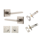 Door Lever Baltimore Square Rose Pair Satin Nickel H52xW52xP55mm Privacy Kit, Tube Latch Split Cam 'T' Striker Satin Nickel Backset 60mm, Privacy Bolt Round Bolt Satin Nickel Backset 60mm, Privacy Turn Oval Concealed Fix Square Satin Nickel H52xW5… in Satin Nickel
