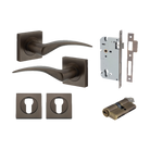 Door Lever Oxford Square Rose Pair Signature Brass H52xW52xP60mm Entrance Kit, Mortice Lock Euro Signature Brass CTC85mm Backset 60mm, Euro Cylinder Dual Function 5 Pin Signature Brass L65mm KA1, Escutcheon Euro Concealed Fix Square Pair Signature … in Signature Brass