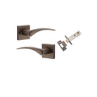 Door Lever Oxford Square Rose Inbuilt Privacy Pair Signature Brass H52xW52xP60mm with Tube Latch Privacy with Faceplate & T Striker Backset 60mm in Signature Brass