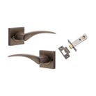 Door Lever Oxford Square Rose Inbuilt Privacy Pair Signature Brass H52xW52xP60mm with Tube Latch Privacy with Faceplate & T Striker Backset 60mm in Signature Brass
