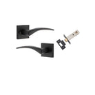 Door Lever Oxford Square Rose Inbuilt Privacy Pair Matt Black H52xW52xP60mm with Tube Latch Privacy with Faceplate & T Striker Backset 60mm in Matt Black