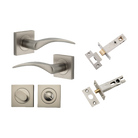 Door Lever Oxford Square Rose Pair Satin Nickel H52xW52xP60mm Privacy Kit, Tube Latch Split Cam 'T' Striker Satin Nickel Backset 60mm, Privacy Bolt Round Bolt Satin Nickel Backset 60mm, Privacy Turn Oval Concealed Fix Square Satin Nickel H52xW52xP… in Satin Nickel