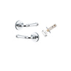 Door Lever Verona Round Rose Inbuilt Privacy Pair Polished Chrome D58xP59mm with Tube Latch Privacy with Faceplate & T Striker Backset 60mm in Polished Chrome