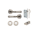 Door Lever Verona Round Rose Pair Satin Nickel D52xP59mm Entrance Kit, Mortice Lock Euro Satin Nickel CTC85mm Backset 60mm, Euro Cylinder Dual Function 5 Pin Satin Nickel L65mm KA1, Escutcheon Euro Concealed Fix Round Pair Satin Nickel D52xP10mm in Satin Nickel