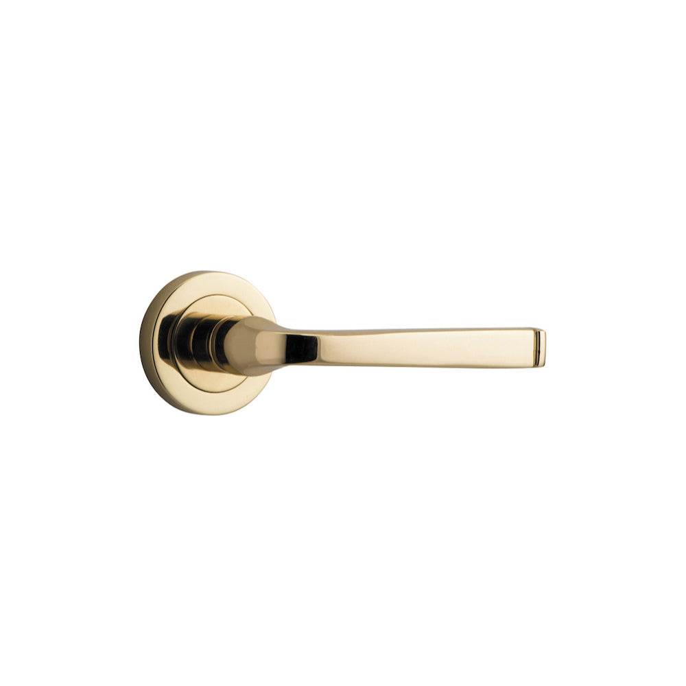 Door Lever Annecy Round Rose Pair Polished Brass D52xP65mm
(Latch/Lock Sold Separately) in Polished Brass