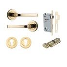 Door Lever Annecy Round Rose Pair Polished Brass D52xP65mm Entrance Kit, Mortice Lock Euro Polished Brass CTC85mm Backset 60mm, Euro Cylinder Key Thumb 6 Pin Polished Brass L70mm KA1, Escutcheon Euro Concealed Fix Round Pair Polished Brass D52xP10mm in Polished Brass