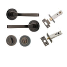 Door Lever Annecy Round Rose Pair Signature Brass D52xP65mm Privacy Kit, Tube Latch Split Cam 'T' Striker Signature Brass Backset 60mm, Privacy Bolt Round Bolt Signature Brass Backset 60mm, Privacy Turn Oval Concealed Fix Round Signature Brass D52… in Signature Brass