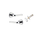 Door Lever Annecy Round Rose Inbuilt Privacy Pair Polished Chrome D58xP65mm with Tube Latch Privacy with Faceplate & T Striker Backset 60mm in Polished Chrome