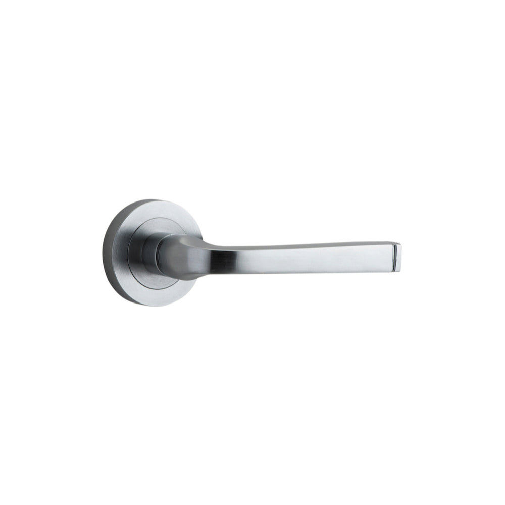 Door Lever Annecy Round Rose Pair Brushed Chrome D52xP65mm
(Latch/Lock Sold Separately) in Brushed Chrome