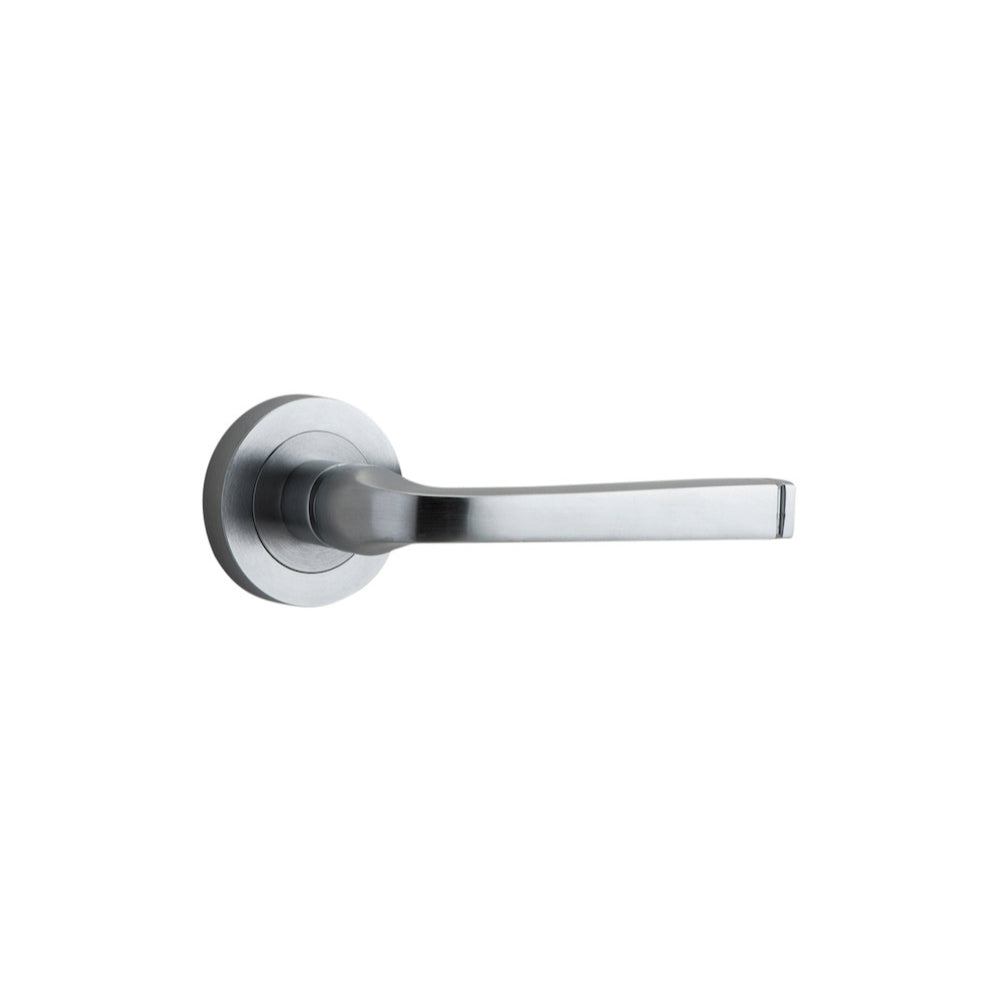 Door Lever Annecy Round Rose Pair Brushed Chrome D52xP65mm

(Latch/Lock Sold Separately) in Brushed Chrome
