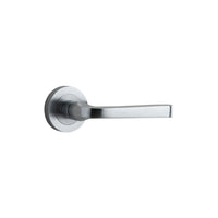 Door Lever Annecy Round Rose Pair Brushed Chrome D52xP65mm
(Latch/Lock Sold Separately) in Brushed Chrome