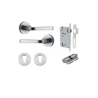 Door Lever Annecy Round Rose Pair Brushed Chrome D52xP65mm Entrance Kit, Mortice Lock Euro Brushed Chrome CTC85mm Backset 60mm, Euro Cylinder Dual Function 5 Pin Brushed Chrome L65mm KA1, Escutcheon Euro Concealed Fix Round Pair Brushed Chrome D52… in Brushed Chrome