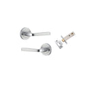 Door Lever Annecy Round Rose Inbuilt Privacy Pair Brushed Chrome D58xP65mm with Tube Latch Privacy with Faceplate & T Striker Backset 60mm in Brushed Chrome