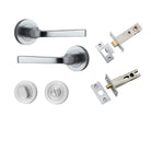 Door Lever Annecy Round Rose Pair Brushed Chrome D52xP65mm Privacy Kit, Tube Latch Split Cam 'T' Striker Brushed Chrome Backset 60mm, Privacy Bolt Round Bolt Brushed Chrome Backset 60mm, Privacy Turn Oval Concealed Fix Round Brushed Chrome D52xP23mm in Brushed Chrome