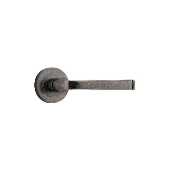 Door Lever Annecy Round Rose Pair Distressed Nickel D52xP65mm

(Latch/Lock Sold Separately) in Distressed Nickel