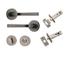 Door Lever Annecy Round Rose Pair Distressed Nickel D52xP65mm Privacy Kit, Tube Latch Split Cam 'T' Striker Distressed Nickel Backset 60mm, Privacy Bolt Round Bolt Distressed Nickel Backset 60mm, Privacy Turn Oval Concealed Fix Round Distressed Ni… in Distressed Nickel