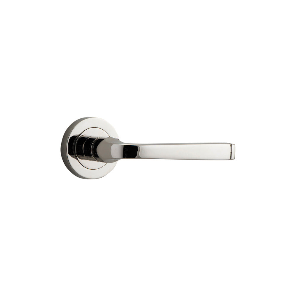 Door Lever Annecy Round Rose Pair Polished Nickel D52xP65mm
(Latch/Lock Sold Separately) in Polished Nickel