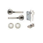 Door Lever Annecy Round Rose Pair Satin Nickel D52xP65mm Entrance Kit, Mortice Lock Euro Satin Nickel CTC85mm Backset 60mm, Euro Cylinder Dual Function 5 Pin Satin Nickel L65mm KA1, Escutcheon Euro Concealed Fix Round Pair Satin Nickel D52xP10mm in Satin Nickel