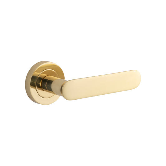Door Lever Bronte Round Rose Pair Polished Brass D52xP56mm in Polished Brass