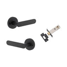 Door Lever Bronte Rose Round Matt Black L117xP56mm BPD52mm Inbuilt Privacy Kit, Tube Latch Privacy with Faceplate & T striker Backset 60mm in Matt Black