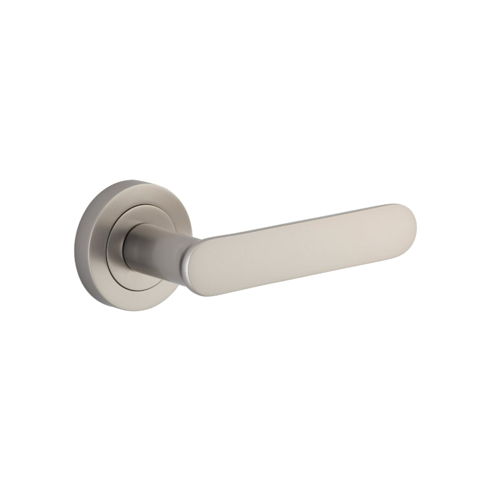 Door Lever Bronte Round Rose Pair Satin Nickel D52xP56mm in Satin Nickel