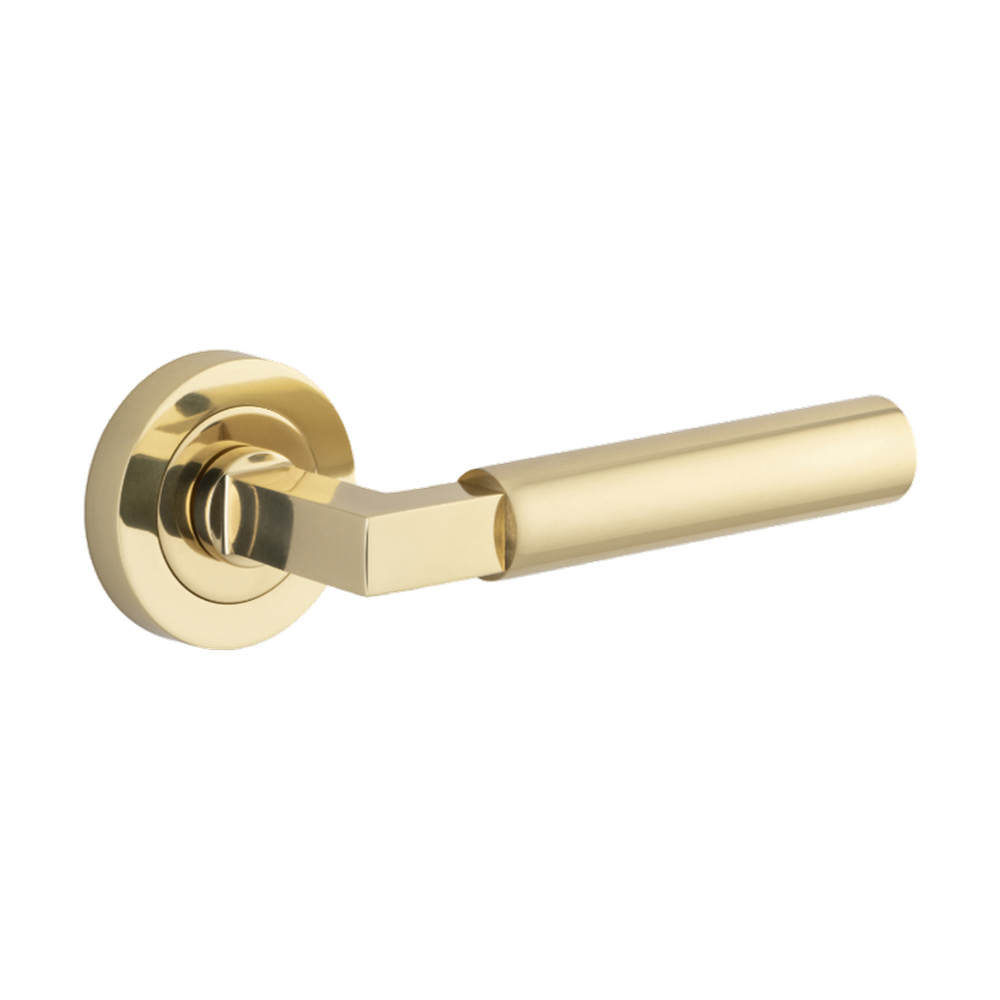 Door Lever Berlin Round Rose Pair Polished Brass L139xP60mm BPD52mm in Polished Brass