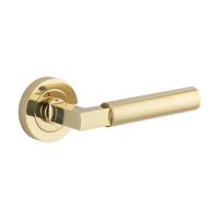 Door Lever Berlin Round Rose Pair Polished Brass L139xP60mm BPD52mm in Polished Brass