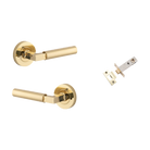 Door Lever Berlin Rose Round Polished Brass L120xP60mm BPD52mm Inbuilt Privacy Kit, Tube Latch Privacy with Faceplate & T striker Backset 60mm in Polished Brass