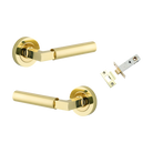Door Lever Berlin Rose Round Polished Brass L120xP60mm BPD52mm Passage Kit, Tube Latch Split Cam 'T' Striker Polished Brass Backset 60mm in Polished Brass