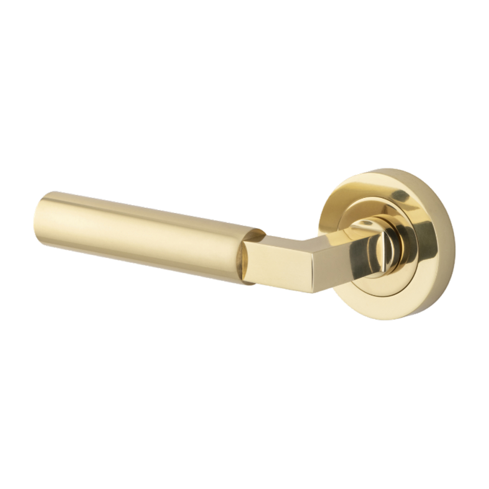 Door Lever Berlin Rose Round Concealed Fix Left Hand Fixed Polished Brass L120xP60mm BPD52mm in Polished Brass