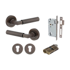 Door Lever Berlin Rose Round Pair Signature Brass L120xP60mm BPD52mm, Mortice Lock Euro Signature Brass CTC85mm Backset 60mm, Euro Cylinder Dual Function 5 Pin Signature Brass 65mm KA4, Escutcheon Euro Concealed Fix Round Pair D52xP10mm in Signature Brass
