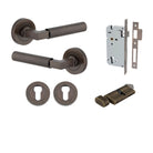 Door Lever Berlin Rose Round Pair Signature Brass L120xP60mm BPD52mm, Mortice Lock Euro Signature Brass CTC85mm Backset 60mm, Euro Cylinder Key Thumb 5 Pin Signature Brass 65mm KA4, Escutcheon Euro Concealed Fix Round Pair Signature Brass D52xP10mm in Sig