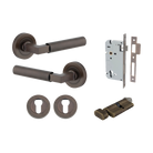 Door Lever Berlin Rose Round Pair Signature Brass L120xP60mm BPD52mm, Mortice Lock Euro Signature Brass CTC85mm Backset 60mm, Euro Cylinder Key Thumb 5 Pin Signature Brass 65mm KA4, Escutcheon Euro Concealed Fix Round Pair Signature Brass D52xP10mm in Signature Brass
